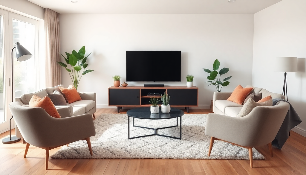 Arrange furniture around a focal point like a tv or large artwork